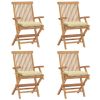 Patio Chairs with Cream White Cushions 4 pcs Solid Teak Wood