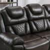 Home Theater Seating Manual Recliner Chair with Center Console and LED Light Strip for Living Room, Brown