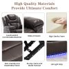 Home Theater Seating Manual Recliner Chair with Center Console and LED Light Strip for Living Room, Brown