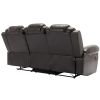 Home Theater Seating Manual Recliner Chair with Center Console and LED Light Strip for Living Room, Brown