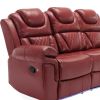 Home Theater Seating Manual Recliner Chair with Center Console and LED Light Strip for Living Room, Wind Red