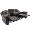 Home Theater Seating Manual Recliner Chair with Center Console and LED Light Strip for Living Room, Brown