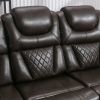 Home Theater Seating Manual Recliner Chair with Center Console and LED Light Strip for Living Room, Brown