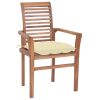 Dining Chairs 4 pcs with Cream White Cushions Solid Teak Wood