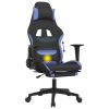 Massage Gaming Chair with Footrest Black and Blue Fabric