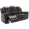 Home Theater Seating Manual Recliner Chair with Center Console and LED Light Strip for Living Room, Brown