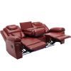 Home Theater Seating Manual Recliner Chair with Center Console and LED Light Strip for Living Room, Wind Red