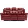 Home Theater Seating Manual Recliner Chair with Center Console and LED Light Strip for Living Room, Wind Red