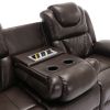 Home Theater Seating Manual Recliner Chair with Center Console and LED Light Strip for Living Room, Brown