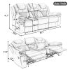 Home Theater Seating Manual Recliner Chair with Center Console and LED Light Strip for Living Room, Brown