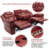 Home Theater Seating Manual Recliner Chair with Center Console and LED Light Strip for Living Room, Wind Red