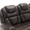 Home Theater Seating Manual Recliner Chair with Center Console and LED Light Strip for Living Room, Brown