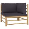 2 Piece Patio Lounge Set with Dark Gray Cushions Bamboo