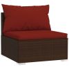 4 Piece Patio Lounge Set with Cushions Poly Rattan Brown