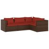 4 Piece Patio Lounge Set with Cushions Poly Rattan Brown