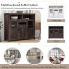 TREXM Retro Sideboard Multifunctional Kitchen Buffet Cabinet with Wine Rack, Drawer and Adjustable Shelves for Dining Room, Living Room